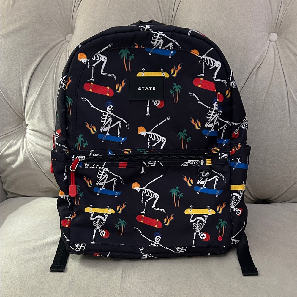 STATE Bags Kane Kids Black “Skeleton Skate” Double-Pocket School Bag Backpack